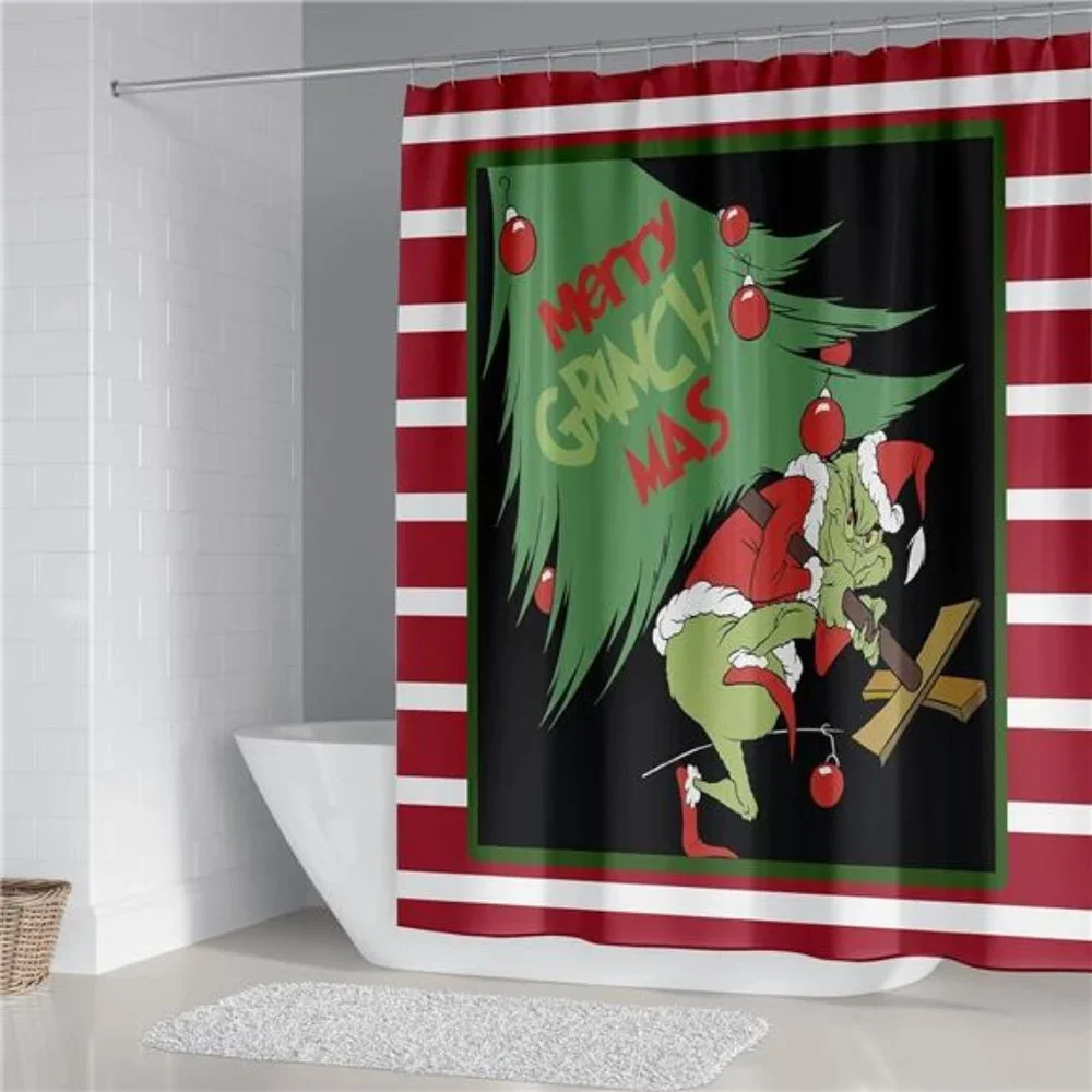 4 Pcs |  Christmas Shower Curtain Set |  Christmas Bathroom Home Decorations